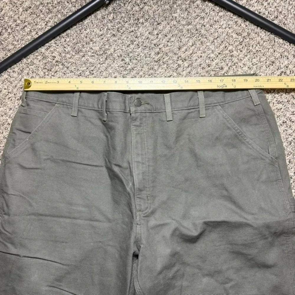 Carhartt Canvas Plaid Lined Dungaree Utility Pants‎ Gray Size 44x32 B111 MOS